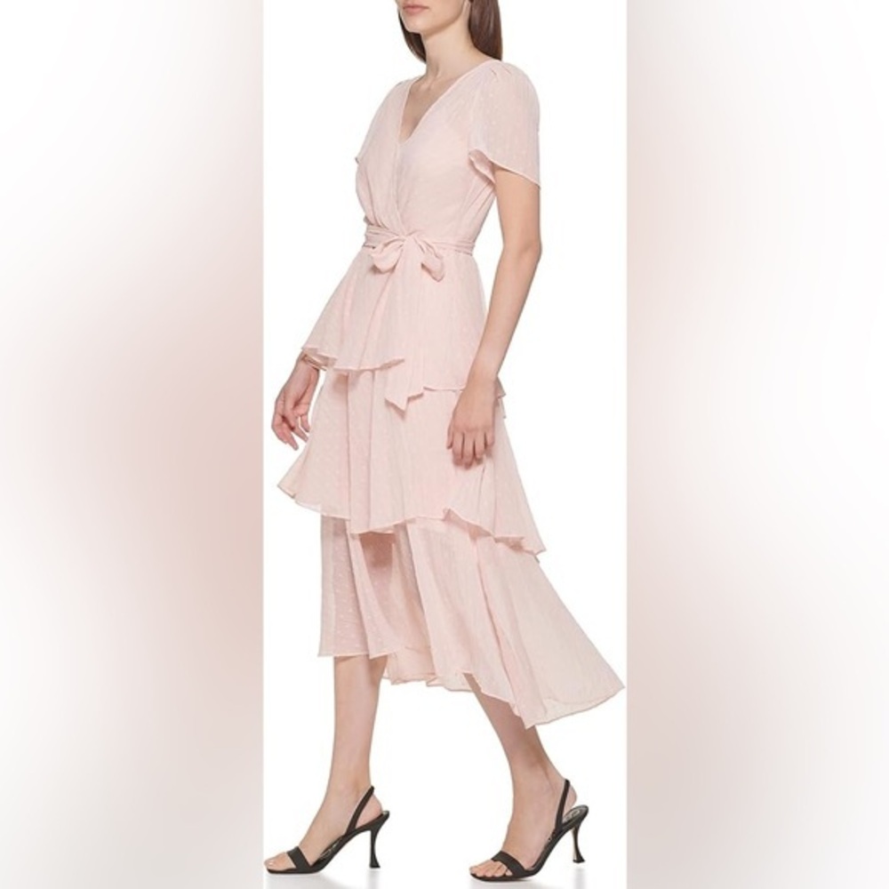 Calvin Klein Pink Blush Tiered Wrap Sundress